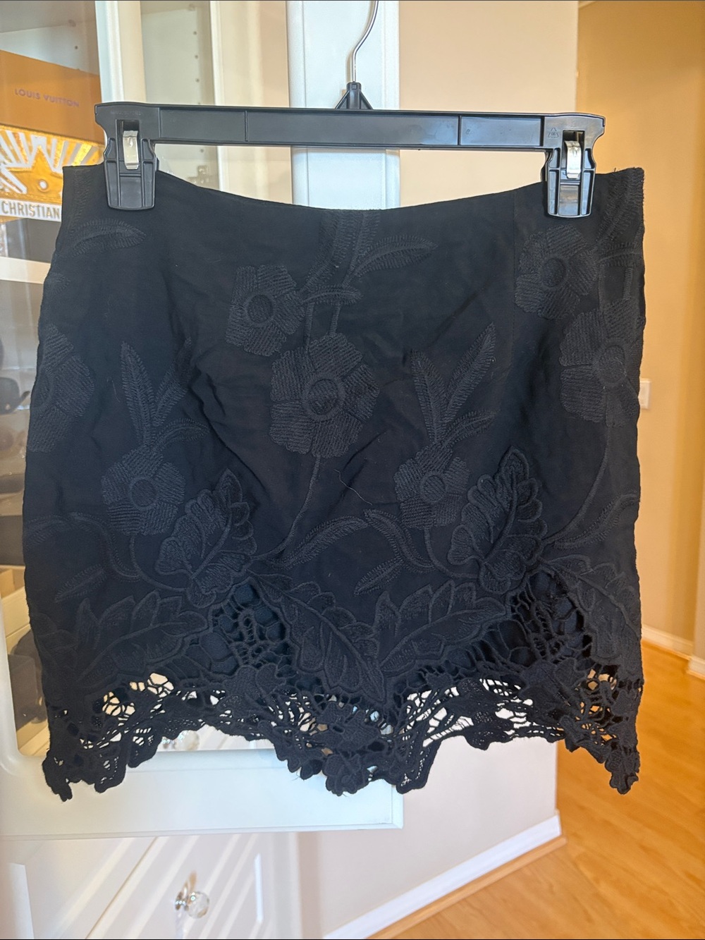 Kendall & Kylie Black Floral Crochet Mini Skirt